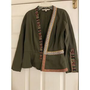 Rachel Rachel Roy green patterned trimmed long sleeve blazer size 8